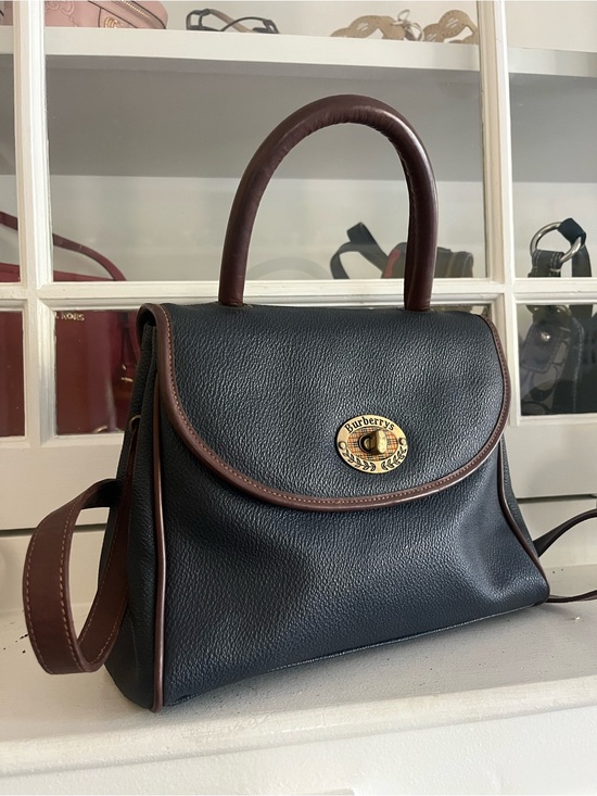 Burberry Handbags - Vintage Burberry - Navy with Brown Trim Leather Shoulder bag